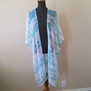 Boston Proper Sheer Chiffon Print Kimono Cardigan Coverup Size M/L Blue New